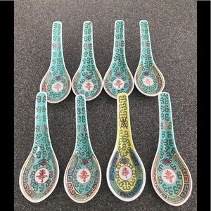 Vintage Porcelain Chinese Soup Spoons 8 Pc